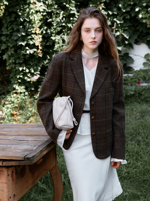 FELICIA classic wool jacket_BROWN CHECK