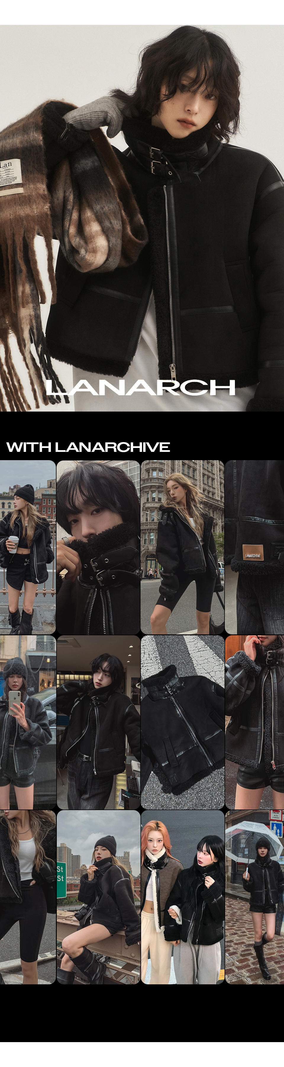 랜 아카이브(LANARCHIVE) [0032] 더블 버클 하이넥 무스탕 (BK