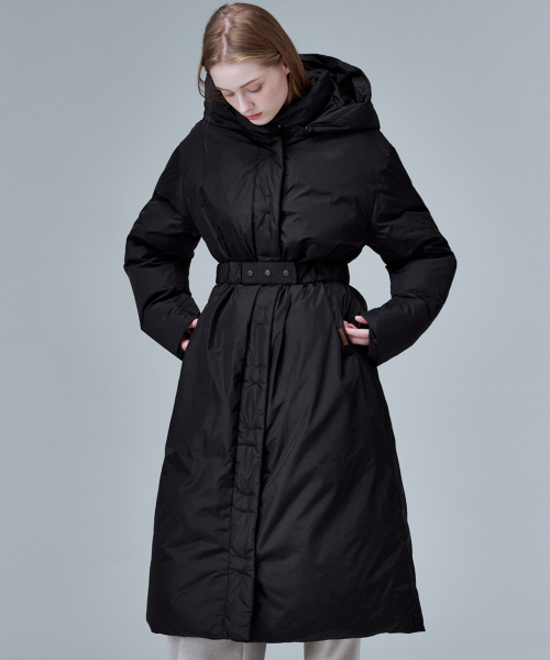 Тонкий длинный пуховик 6308 (Black)