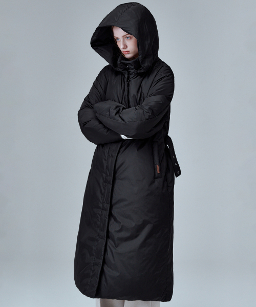 Тонкий длинный пуховик 6308 (Black)