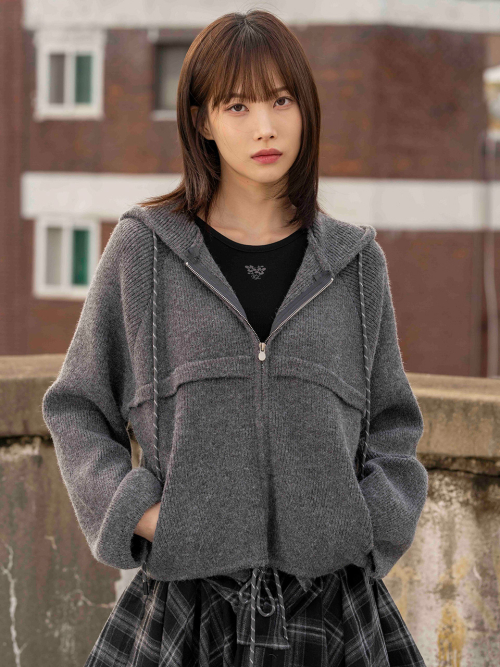 Двухцветное худи на молнии из трикотажа [Charcoal Grey]
