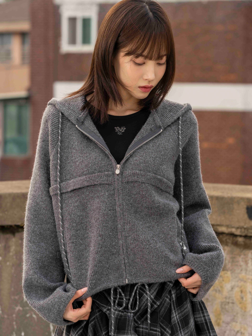Двухцветное худи на молнии из трикотажа [Charcoal Grey]