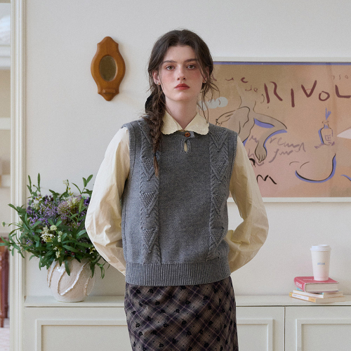 SR_Vintage french knit vest_2color