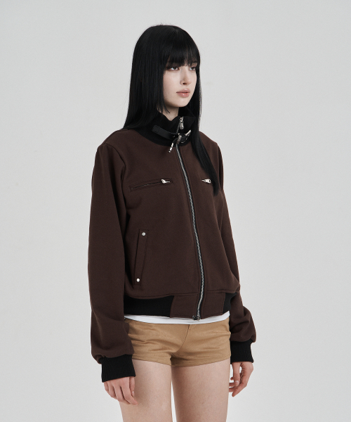 Brown Highneck jersey blouson