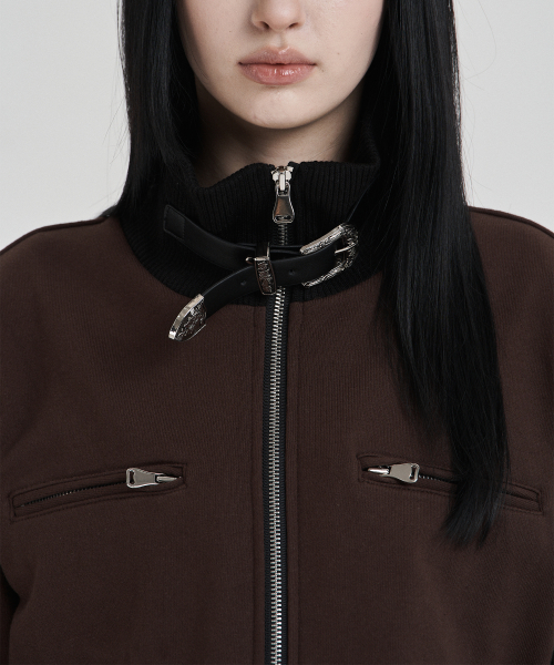 Brown Highneck jersey blouson