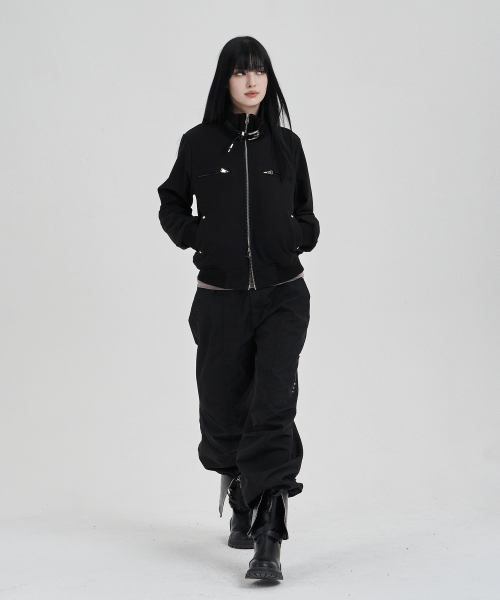 Black Highneck jersey blouson