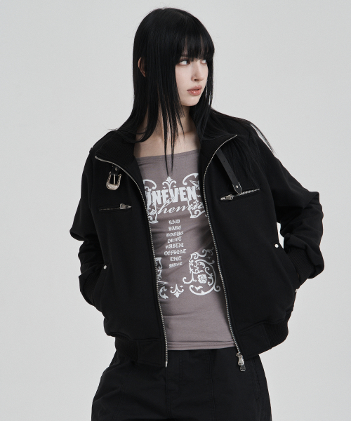 Black Highneck jersey blouson