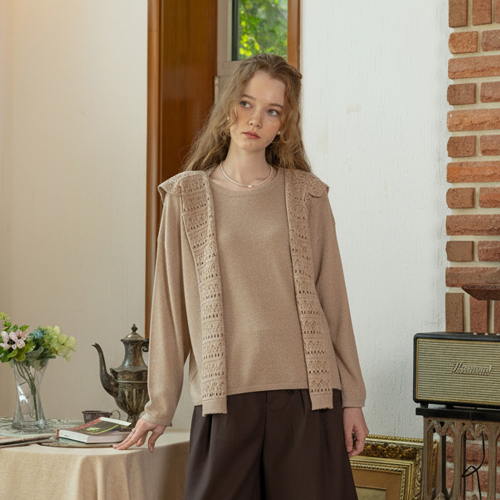 PM_Crochet shawl and трикотаж top set_2color