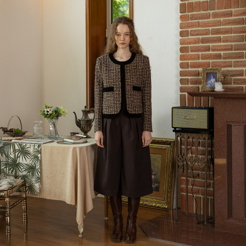 PM_Elegant пайеткаe твид куртка_BROWN