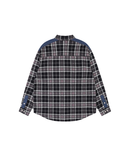 DENIM PATCH CHECK SHIRTS[2 COLOR]
