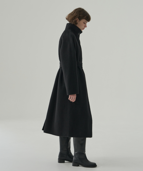 Длинное пальто ручной работы Rabbit Angora Wool High Neck [BLACK]