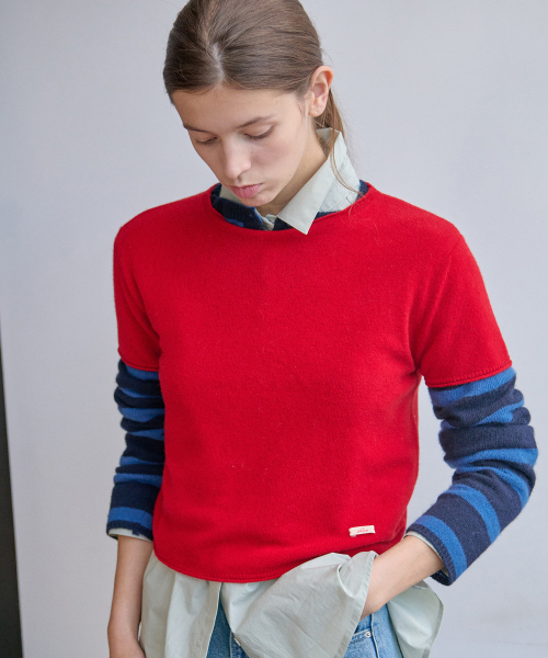 HALF SLEEVE ROUND NECK KNIT_RED