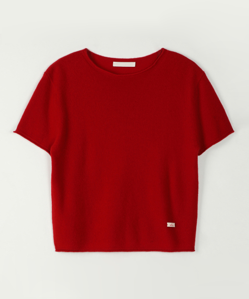 HALF SLEEVE ROUND NECK KNIT_RED