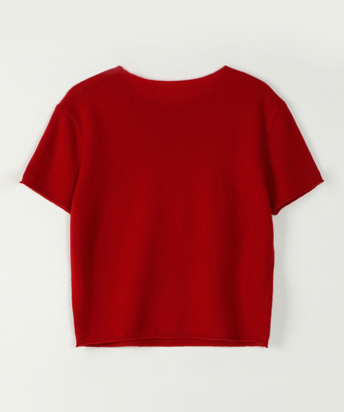 HALF SLEEVE ROUND NECK KNIT_RED