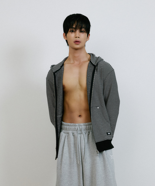Stripe Zip-Up Hoodie Black