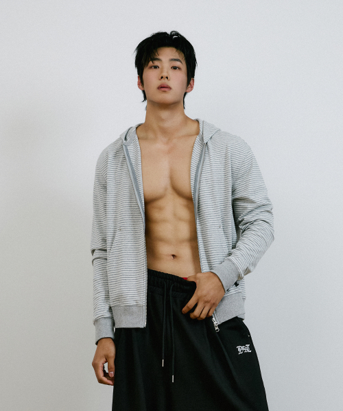 Stripe Zip-Up Hoodie Gray