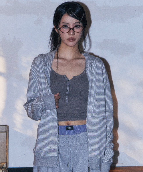 Stripe Zip-Up Hoodie Gray