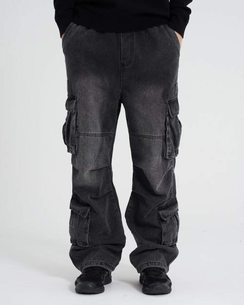 Джинсы карго TN с винтажной варкой Black Denim