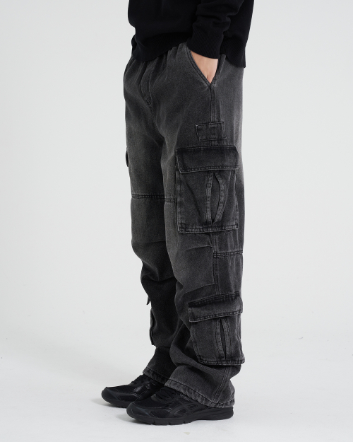 Джинсы карго TN с винтажной варкой Black Denim