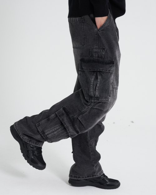 Джинсы карго TN с винтажной варкой Black Denim