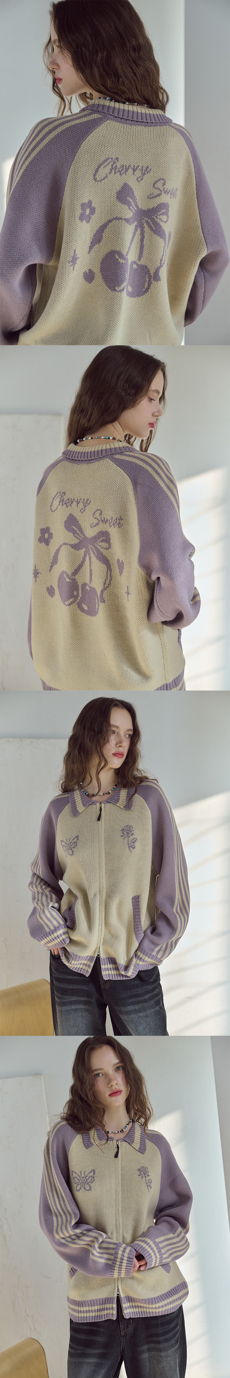 2-WAY CHERRY KNIT ZIP-UP - 2 COLORS PURPLE