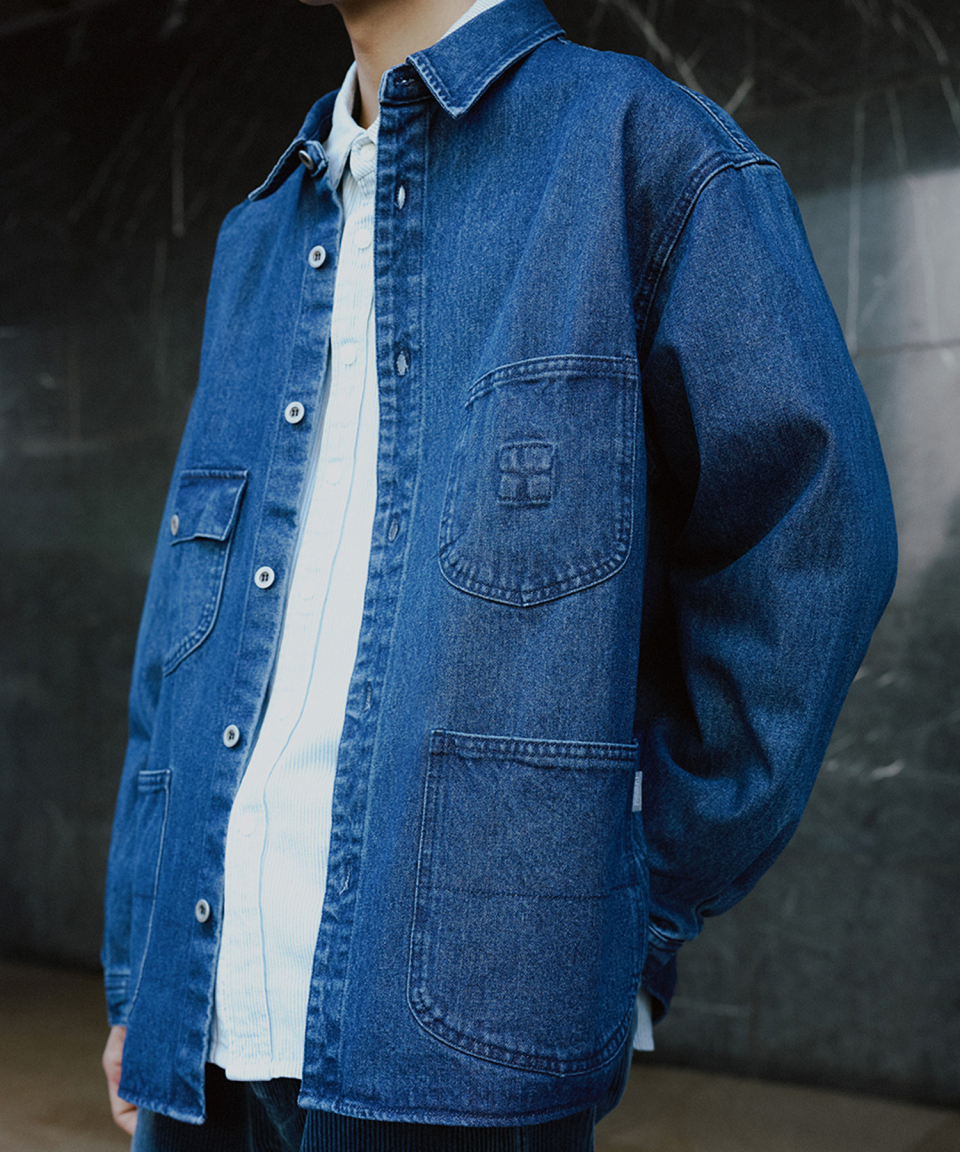 MUSINSA | ESPIONAGE Denim Coverall Shirt Jacket Washed Indigo