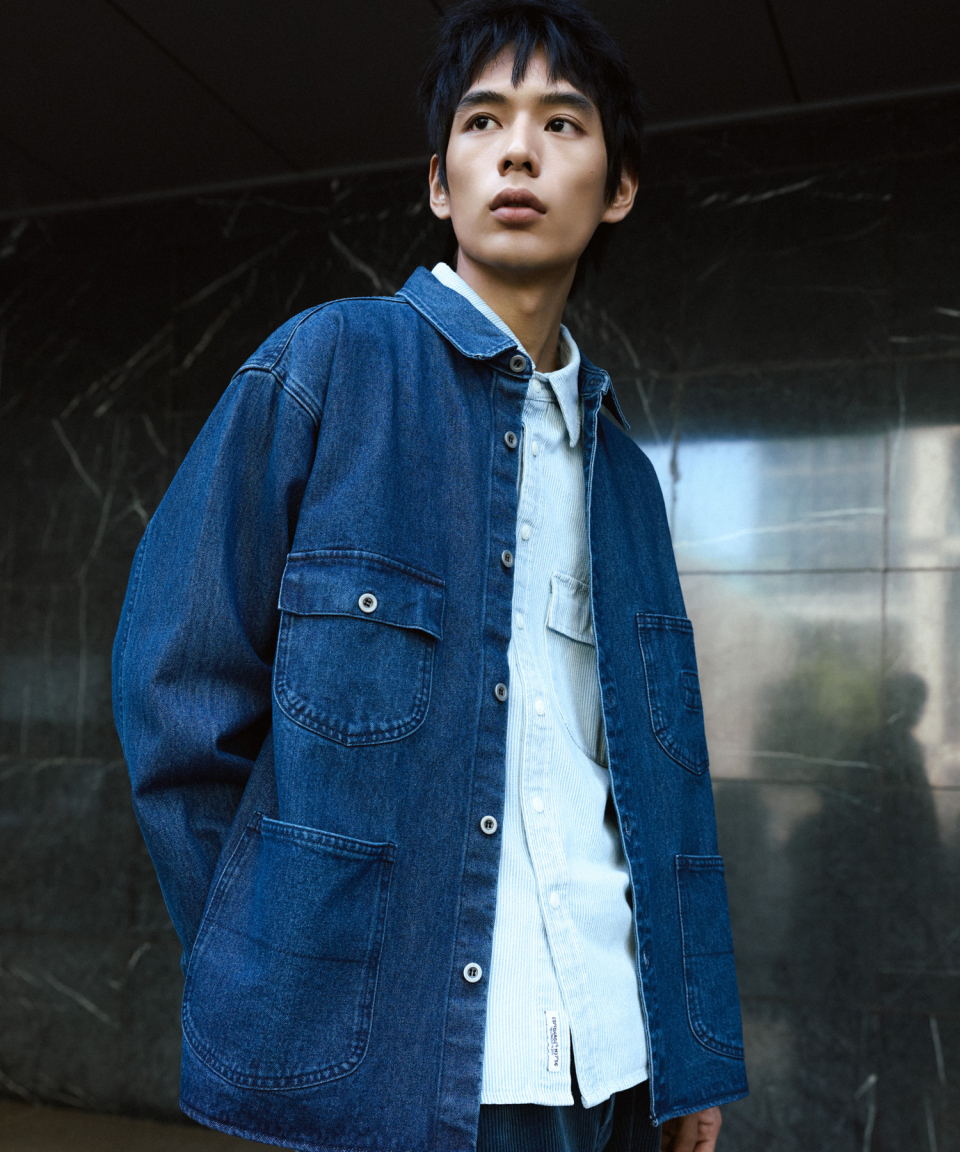 MUSINSA | ESPIONAGE Denim Coverall Shirt Jacket Washed Indigo