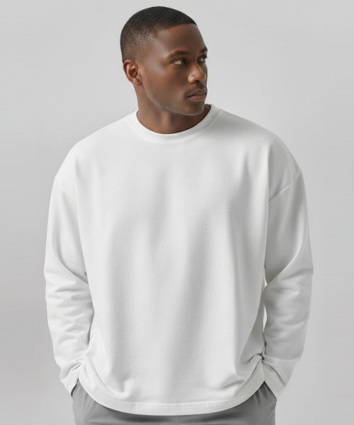 Однотонный плотный оверсайз лонгслив (White)
