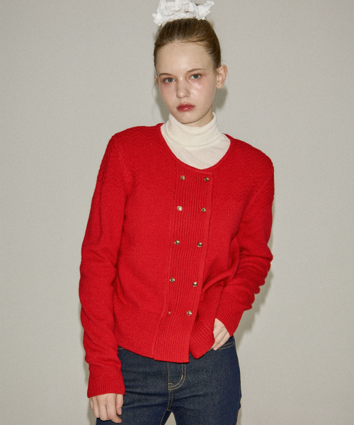 Camille Double Button Cardigan_ Red