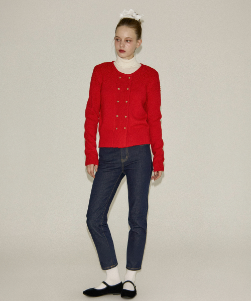 Camille Double Button Cardigan_ Red