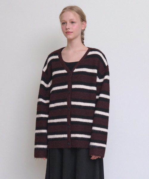 Kaia Stripe Hairy Wool Cardigan