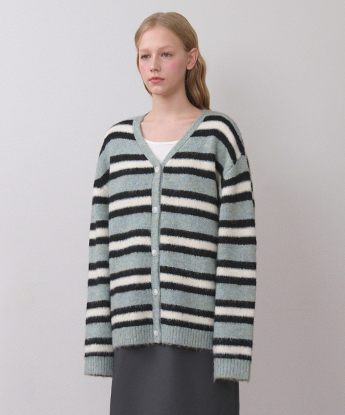 Kaia Stripe Hairy Wool Cardigan