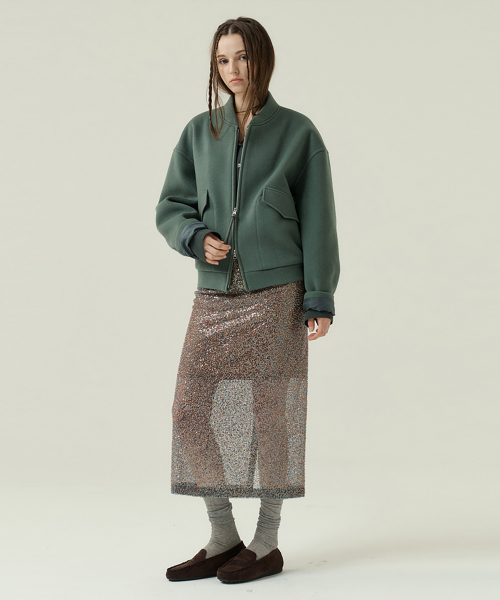 Объемный бомбер из шерсти vintage green 0127