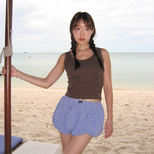 Balloon Check Shorts (SKY BLUE)