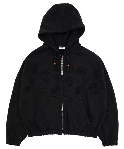 Оверсайз худи на молнии Floral Applique - Black