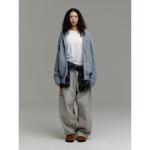 (UNISEX) Вязаный худи на молнии из шерсти, Sky Blue