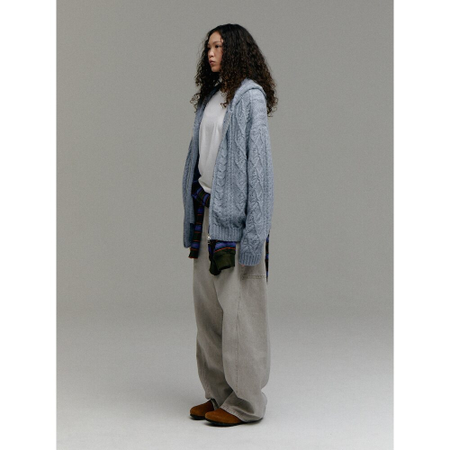 (UNISEX) Вязаный худи на молнии из шерсти, Sky Blue