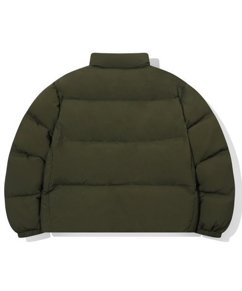 Короткий пуховик с нашивкой и высоким горлом (Olive)