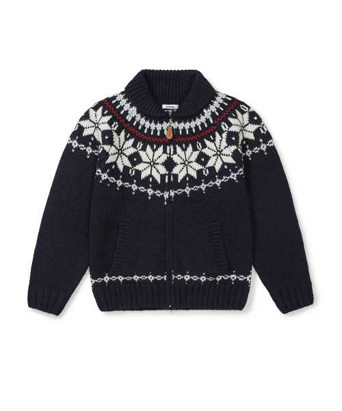 [25FW clove] Nordic Pattern Zip-Up Knit куртка (Dark Navy)