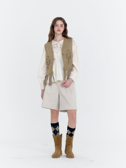 embroidered faux suede vest