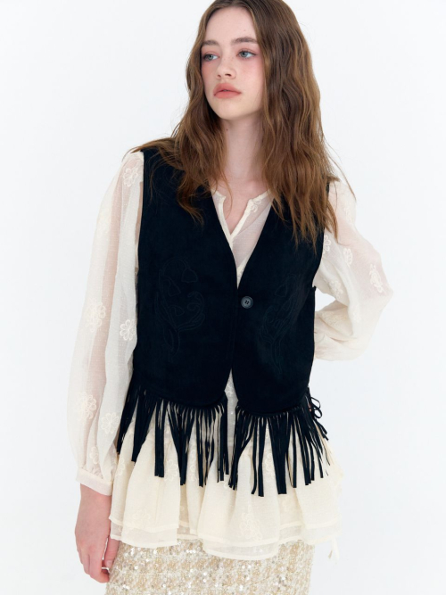 embroidered faux suede vest