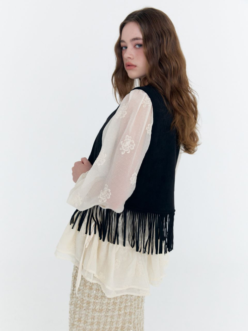 embroidered faux suede vest