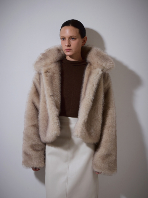 Двухтонная густая шуба New — Beige