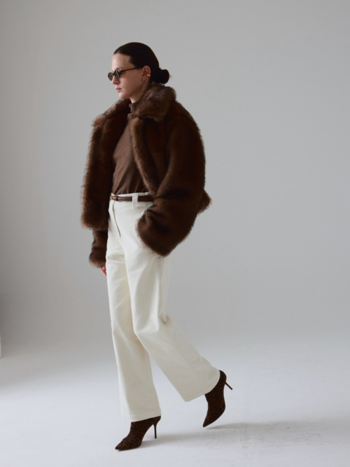 Двухтонная густая шуба New — Brown