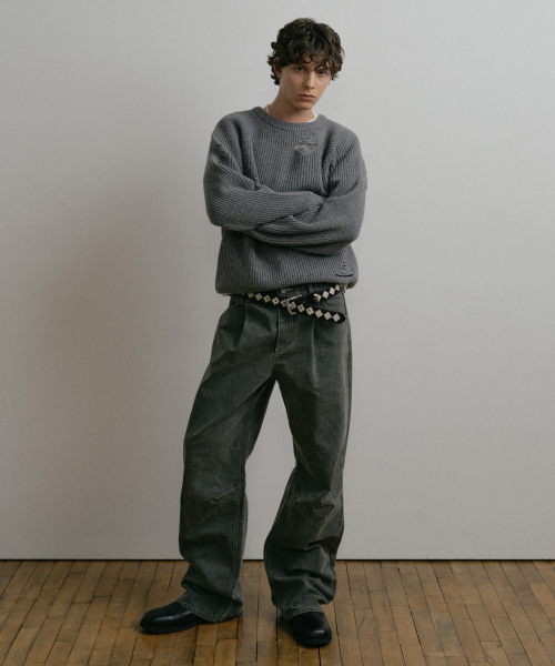 серый LOOSE FIT DESTROYED шерстяная KNIT SWEATER