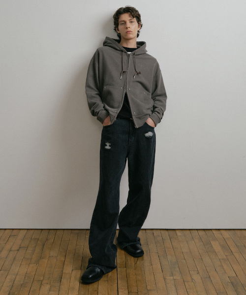 коричневый VINTAGE PIGMENT 2WAY HOOD ZIP-UP