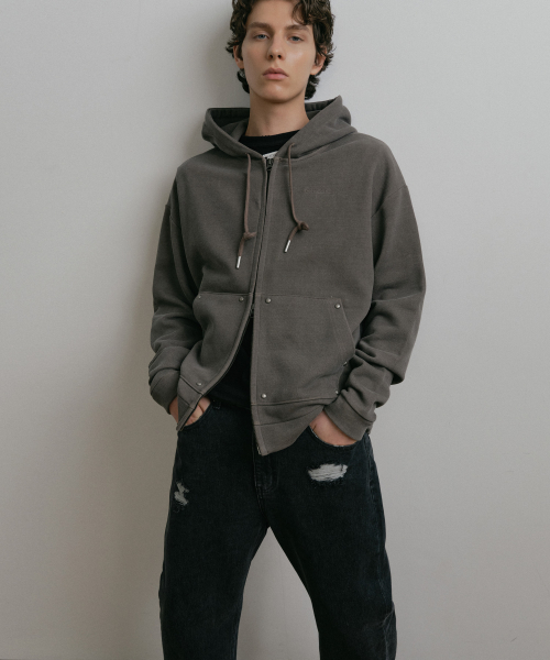 коричневый VINTAGE PIGMENT 2WAY HOOD ZIP-UP