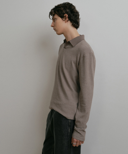 серый BOUCLE STRIPED TEXTURED COLLAR T SHIRT