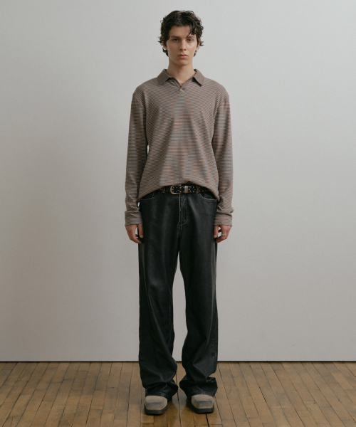 серый BOUCLE STRIPED TEXTURED COLLAR T SHIRT