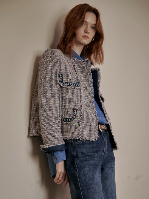 multicolor tape-point round tweed jacket